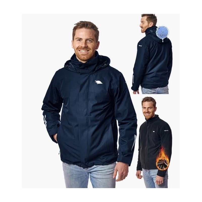 Valkental - Wasserdichte Jacke Herren  Mit Fleece Zipp-In  Verstaubarer Kapuze,GRÖSS-L