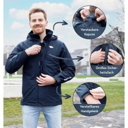 Valkental - Wasserdichte Jacke Herren  Mit Fleece Zipp-In  Verstaubarer Kapuze,GRÖSS-L