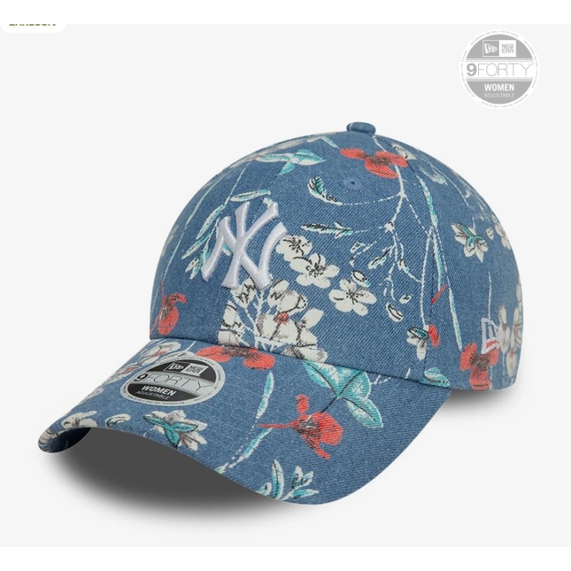 Blaue New York Yankees Denim Floral Damen 9FORTY Verstellbare Cap