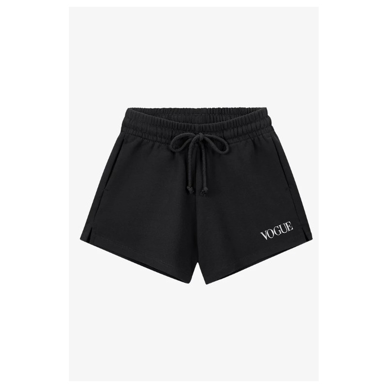 VOGUE Shorts Schwarz mit weißer Logo-Stickerei