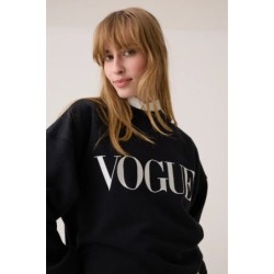 VOGUE Sweatshirt Schwarz mit Logo-Stickerei in Creme