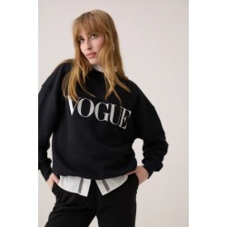 VOGUE Sweatshirt Schwarz mit Logo-Stickerei in Creme