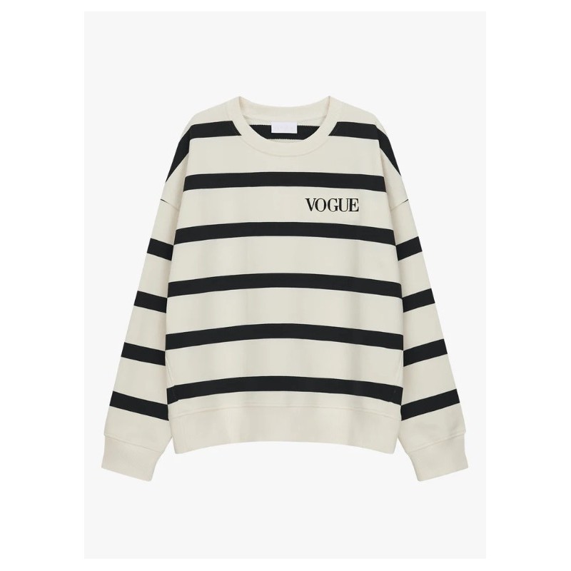 VOGUE Sweatshirt gestreift Schwarz mit Logo-Stickerei