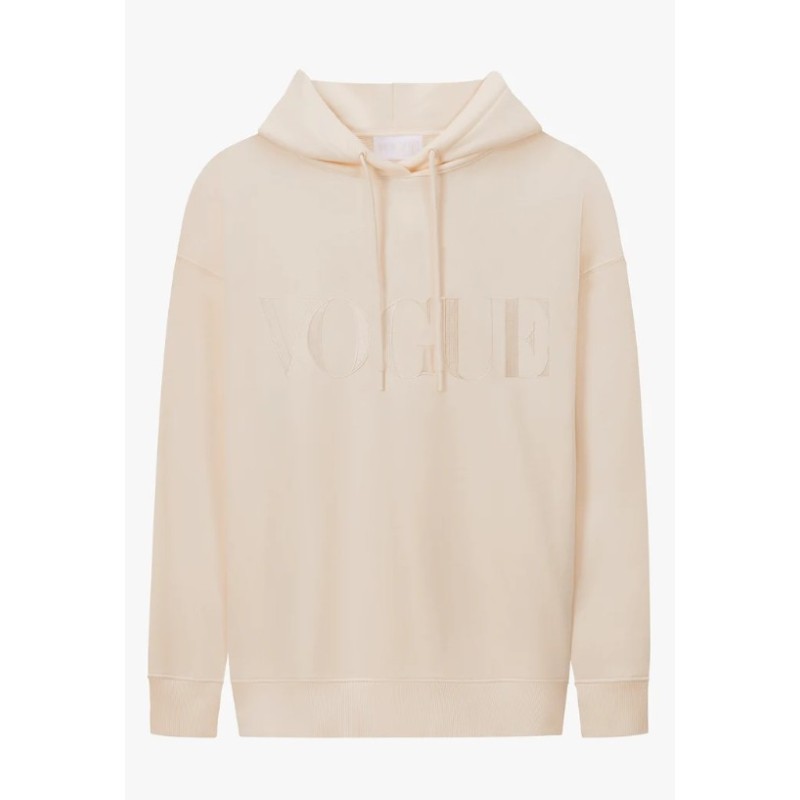 VOGUE Hoodie Creme mit tonaler Logo-Stickerei