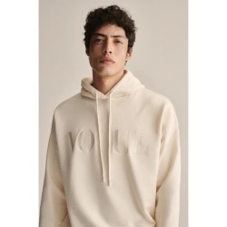 VOGUE Hoodie Creme mit tonaler Logo-Stickerei