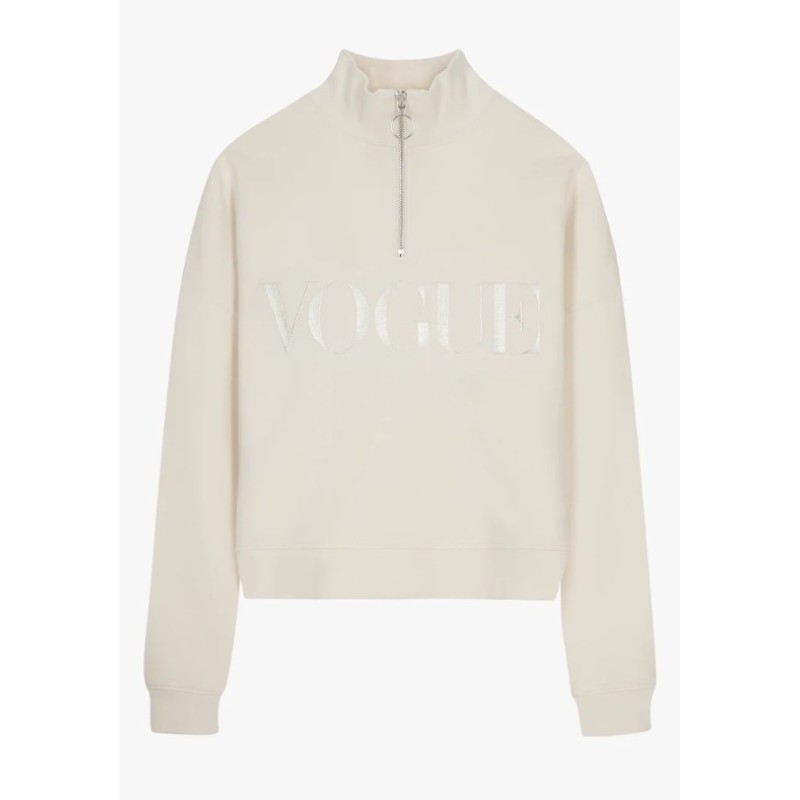 VOGUE Sweatshirt Halfzip Buttercream mit Logo-Stickerei