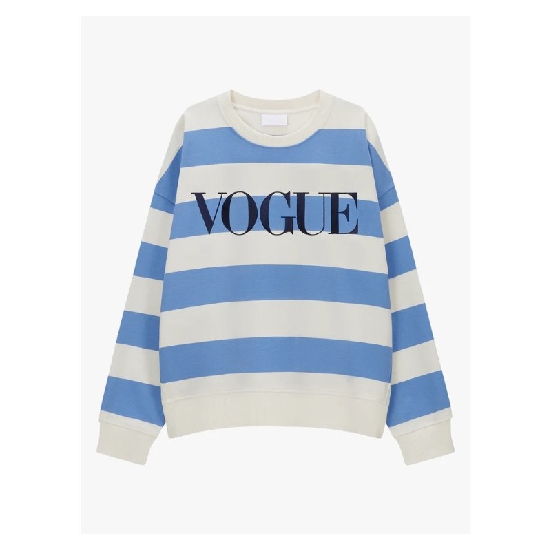 VOGUE Sweatshirt gestreift Sky Blue mit Logo-Stickerei