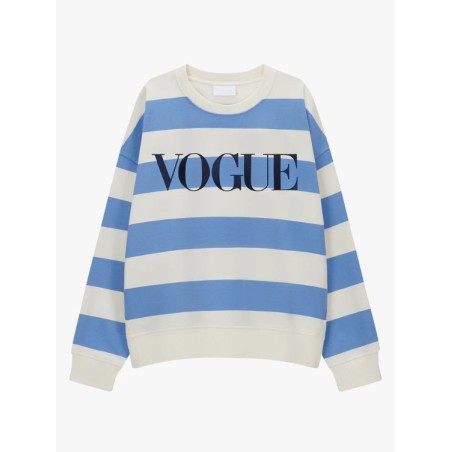 VOGUE Sweatshirt gestreift Sky Blue mit Logo-Stickerei