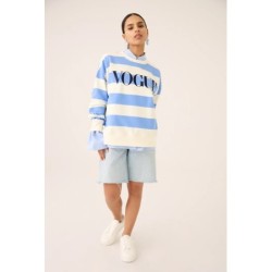 VOGUE Sweatshirt gestreift Sky Blue mit Logo-Stickerei