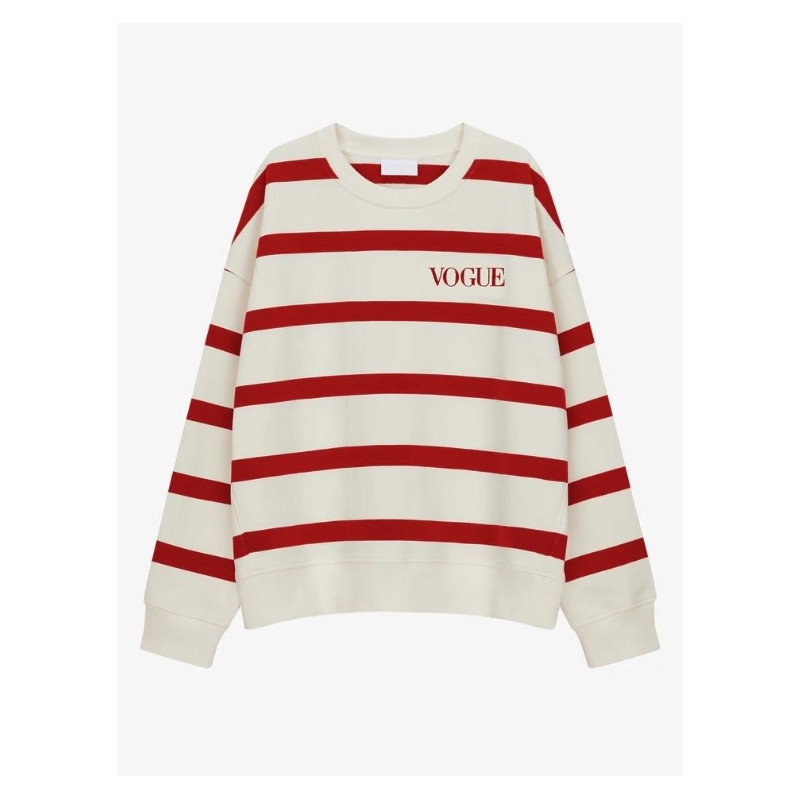 VOGUE Sweatshirt gestreift Rot mit Logo-Stickerei