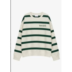 VOGUE Sweatshirt gestreift Dunkelgrün mit Logo-Stickerei