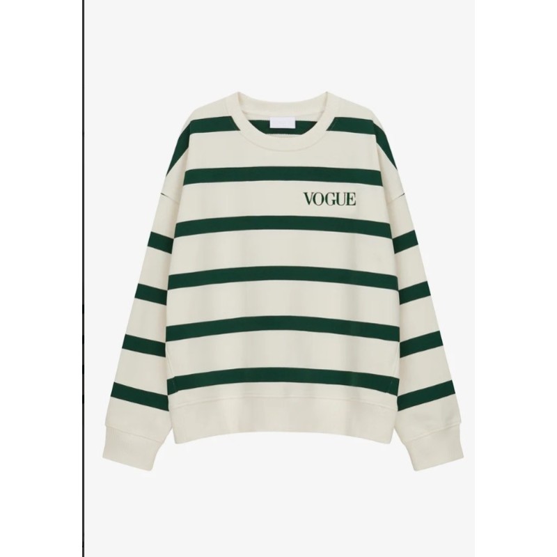 VOGUE Sweatshirt gestreift Dunkelgrün mit Logo-Stickerei