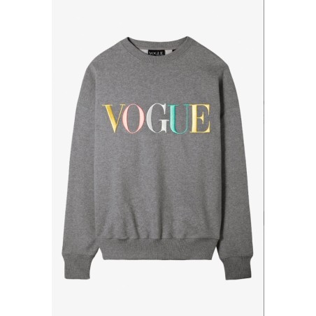 VOGUE Sweatshirt Grau mit bunter Logo-Stickerei