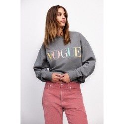 VOGUE Sweatshirt Grau mit bunter Logo-Stickerei