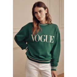 VOGUE Sweatshirt Grün mit Logo-Stickerei in Creme