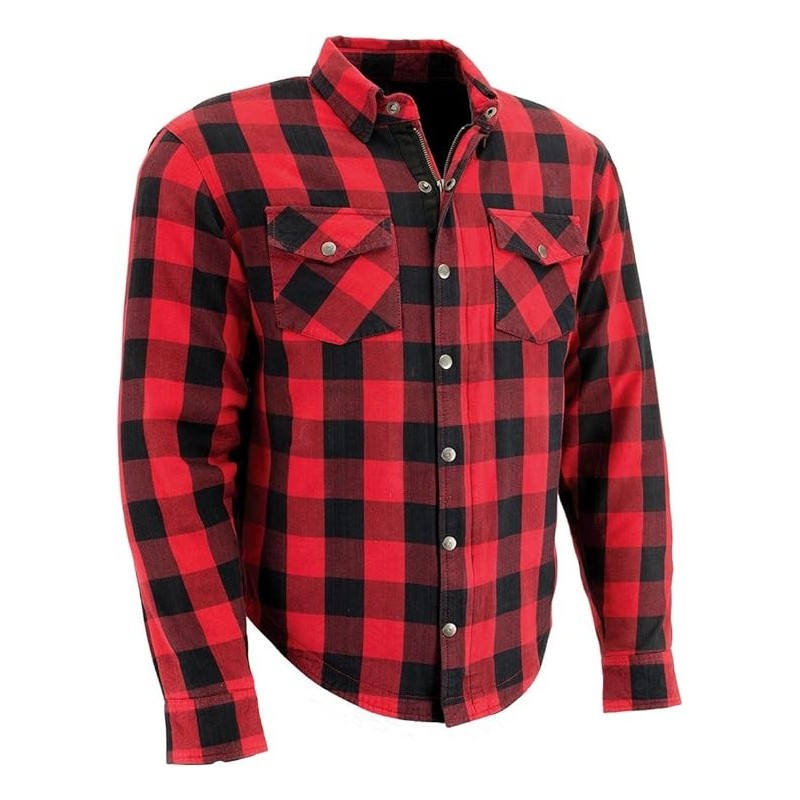 Milwaukee Leder Herren Plaid Flanell Biker Shirt ,CE Approved Armor