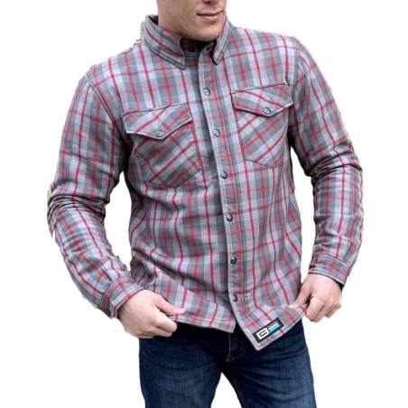 Kevlar Flanell Motorrad Reiten Shirt – Rot und Grau Plai