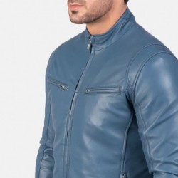 Blaue Bikerjacke aus Leder von Ionic