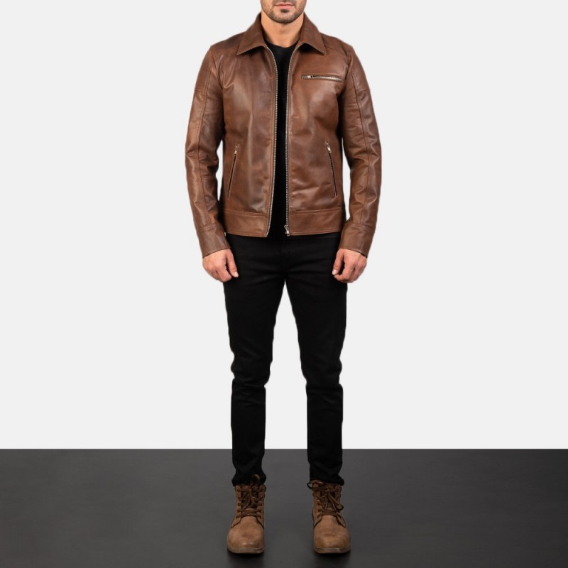 Lavendelbraune Leder-Bikerjacke