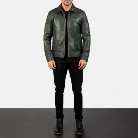 Lavendelgrüne Leder-Bikerjacke