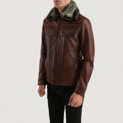 Braune Lederjacke aus Pelz von Evan Hart