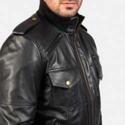 Schwarze Bomberjacke aus Leder von Agent Shadow