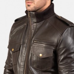 Braune Bomberjacke aus Leder von Agent Shadow