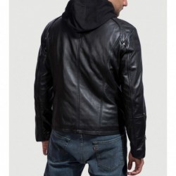 Schwarze Lederjacke mit Kapuze von Highschool