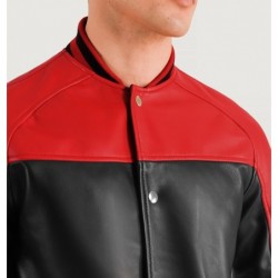 Schwarze Collegejacke aus Leder von Terrance in Schwarz und Rot