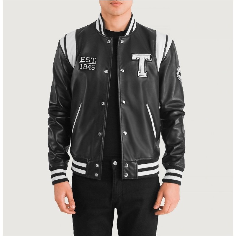 Schwarze Collegejacke aus Leder von Liberte Texas