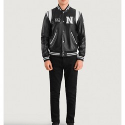 Schwarze Collegejacke aus Leder von Liberte New York