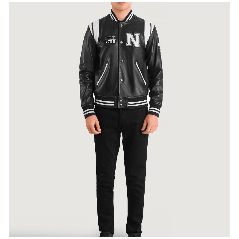 Schwarze Collegejacke aus Leder von Liberte New York