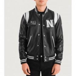 Schwarze Collegejacke aus Leder von Liberte New York