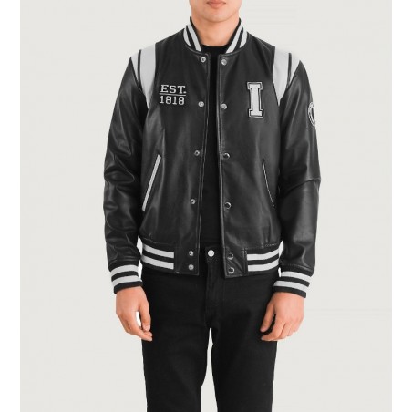 Schwarze Collegejacke aus Leder von Liberte Illinois