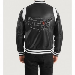 Schwarze Collegejacke aus Leder von Liberte Illinois