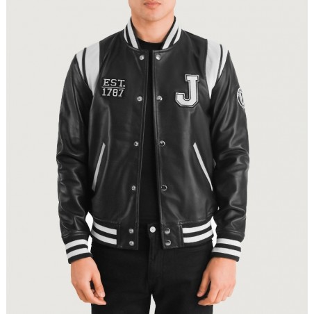 Schwarze Collegejacke aus Leder von Liberte New Jersey