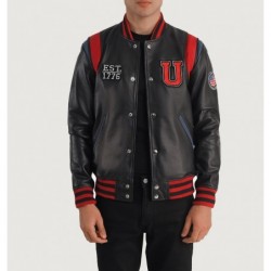 Schwarze Collegejacke aus Leder von Liberte USA