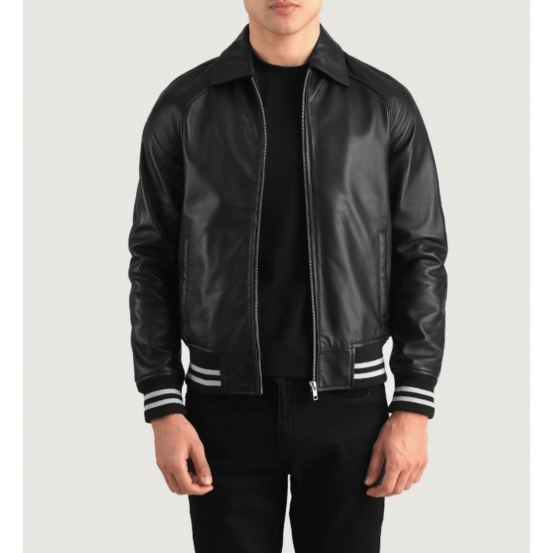 Schwarze Collegejacke aus Leder von Walton