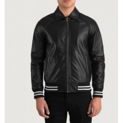 Schwarze Collegejacke aus Leder von Walton