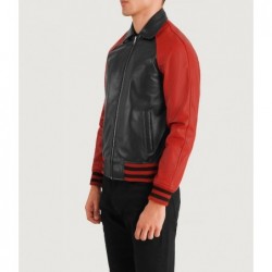 Schwarze und rote Collegejacke aus Leder von Walton