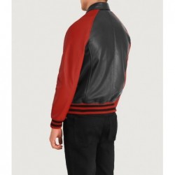 Schwarze und rote Collegejacke aus Leder von Walton