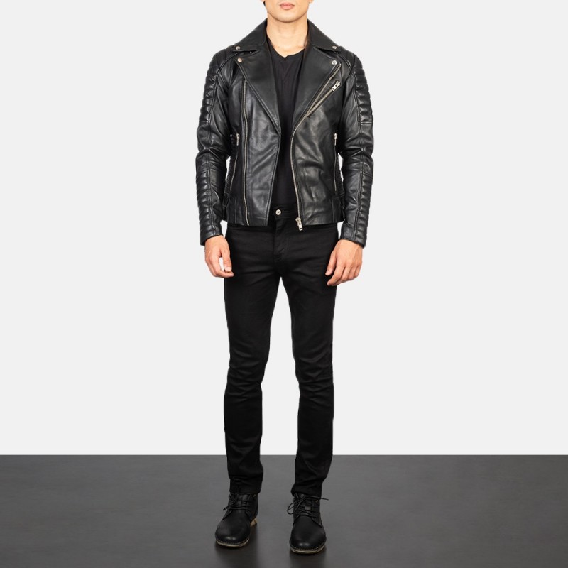 Schwarze Bikerjacke aus Leder von Armand