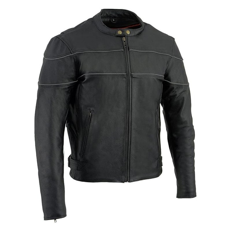 Milwaukee Leather Herren-Motorradjacke aus Leder, Roller-Stil,Schwarz