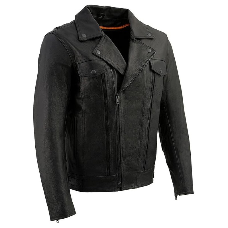 Milwaukee Leather LKM1760 Herren-Motorradjacke aus Leder, Schwarz