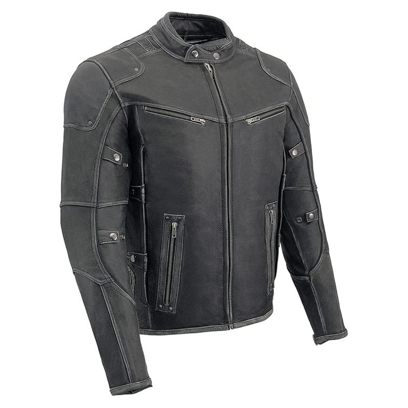 Milwaukee Leather MLM1536 Herren Vintage Grau Triple Vent Lederjacke