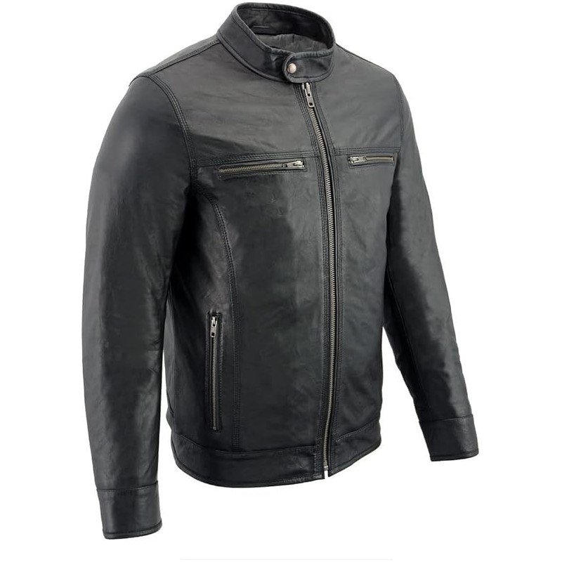 Milwaukee SFM1866 Herren-Lederjacke, klassisch, schwarz, Moto