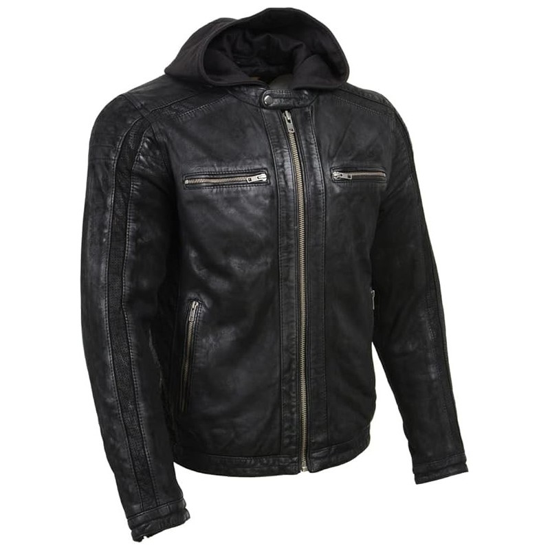 Milwaukee Leather Premium Leather Fashion Casual Jacken with Hoodie