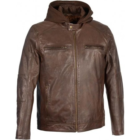 Snap Kragen Motorrad Stil Mode Casual Lederjacke mit abnehmbarem Hoodie