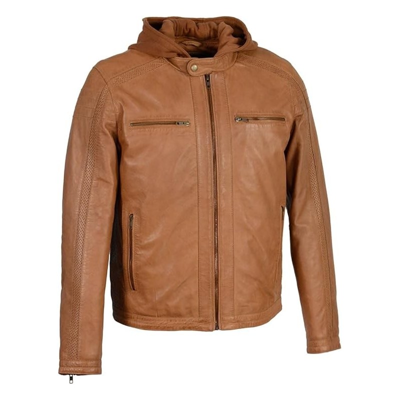 Milwaukee Leather SFM1845 Herren-Lederjacke mit Kapuzenpullover