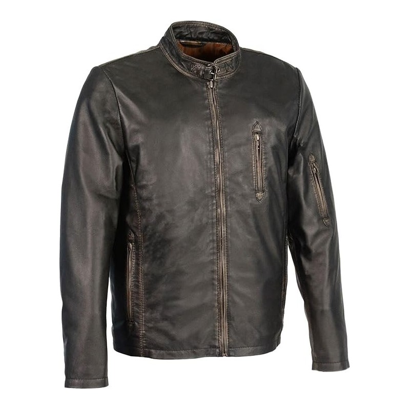 Milwaukee Leather SFM1855 Herren-Lederjacke mit Hals-Verschluss